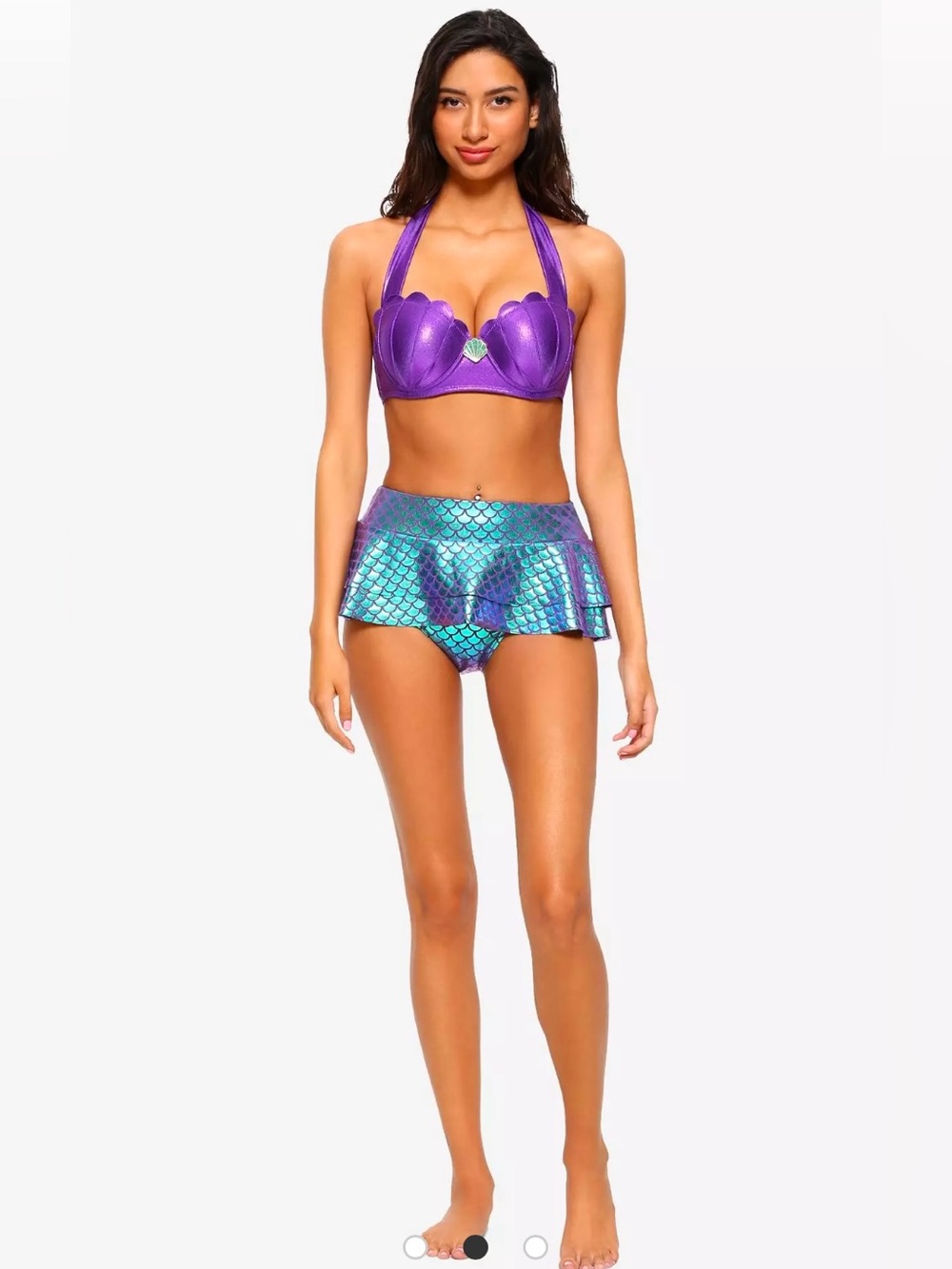 Disney Purple Mermaid Shell Halter Bikini with Teal Scale Skirt Set
